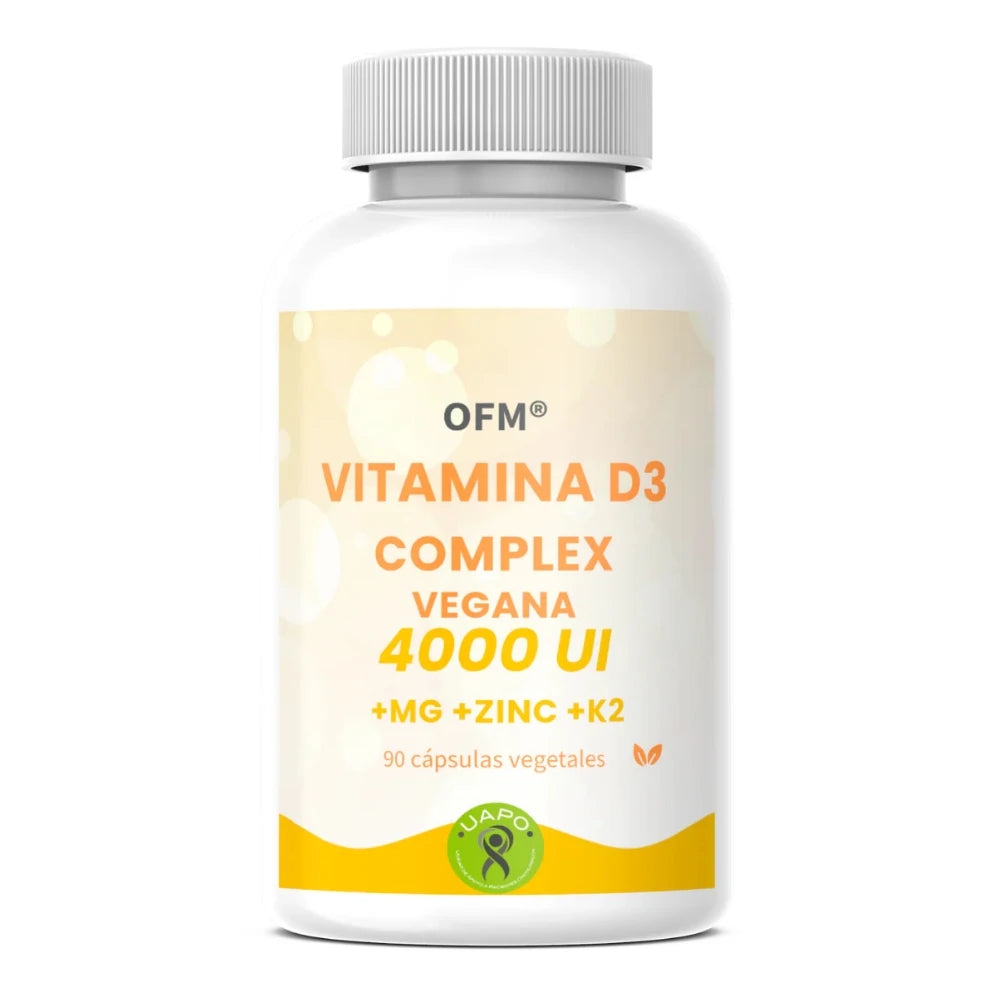 Vitamina D3 Complex Vegana. 4000 UI D3+Mg+K2+Zn. 90 cápsulas