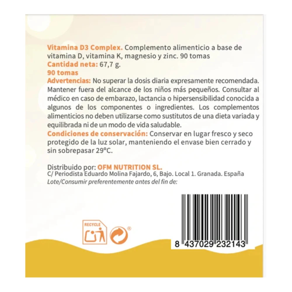 Vitamina D3 Complex Vegana. 4000 UI D3+Mg+K2+Zn. 90 cápsulas