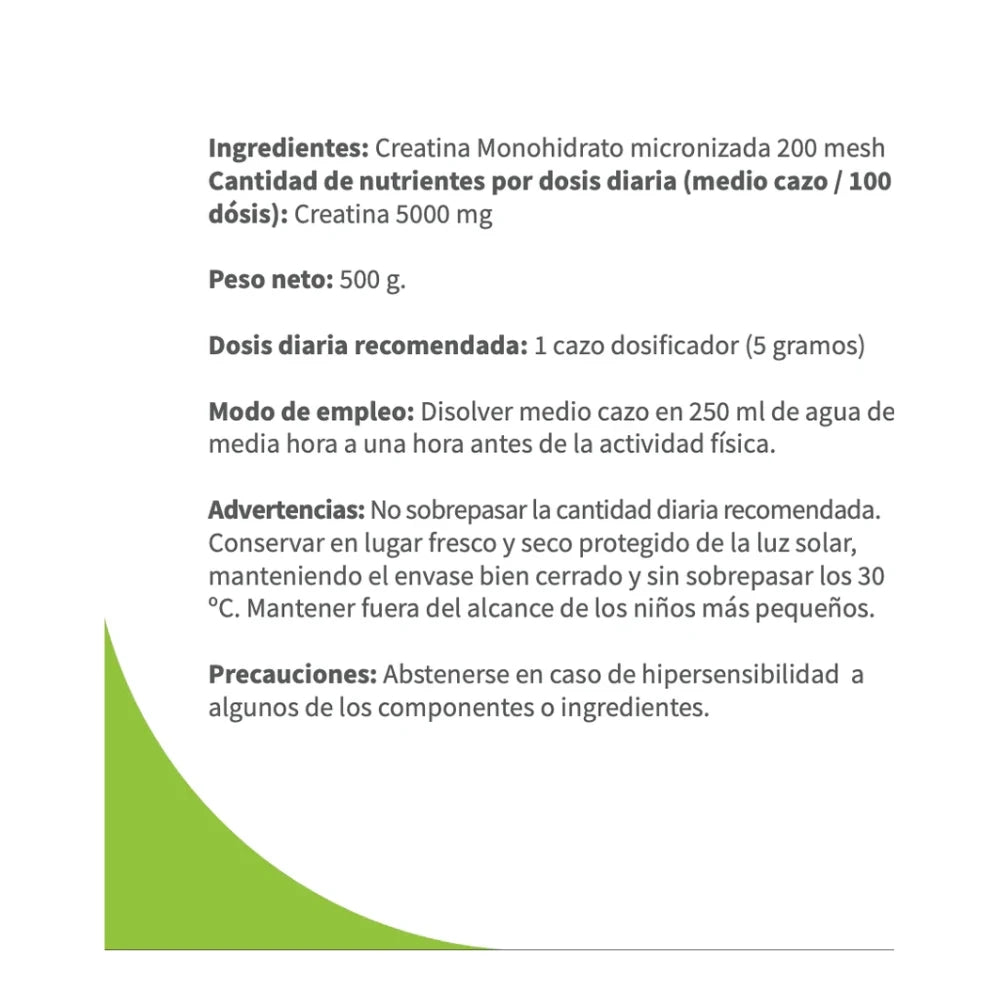 Creatina monohidrato micronizada en polvo. 500G.